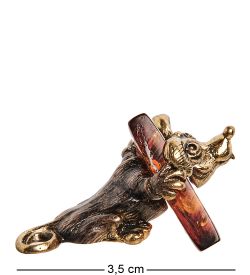 Народные промыслы AM- 456 Фигурка «Мышка в сыре» (латунь, янтарь)