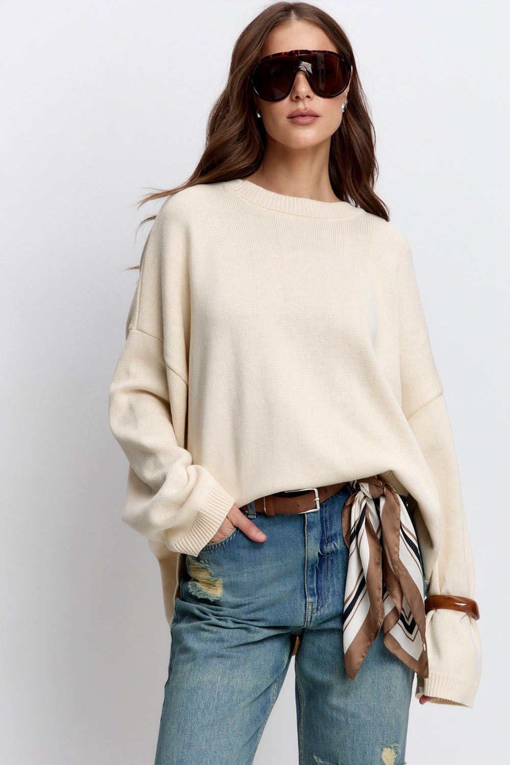 Джемпер с хлопком ванильного цвета