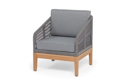 "Канны" кресло плетеное из роупа, основание бук, роуп светло-серый круглый, ткань светло-серая