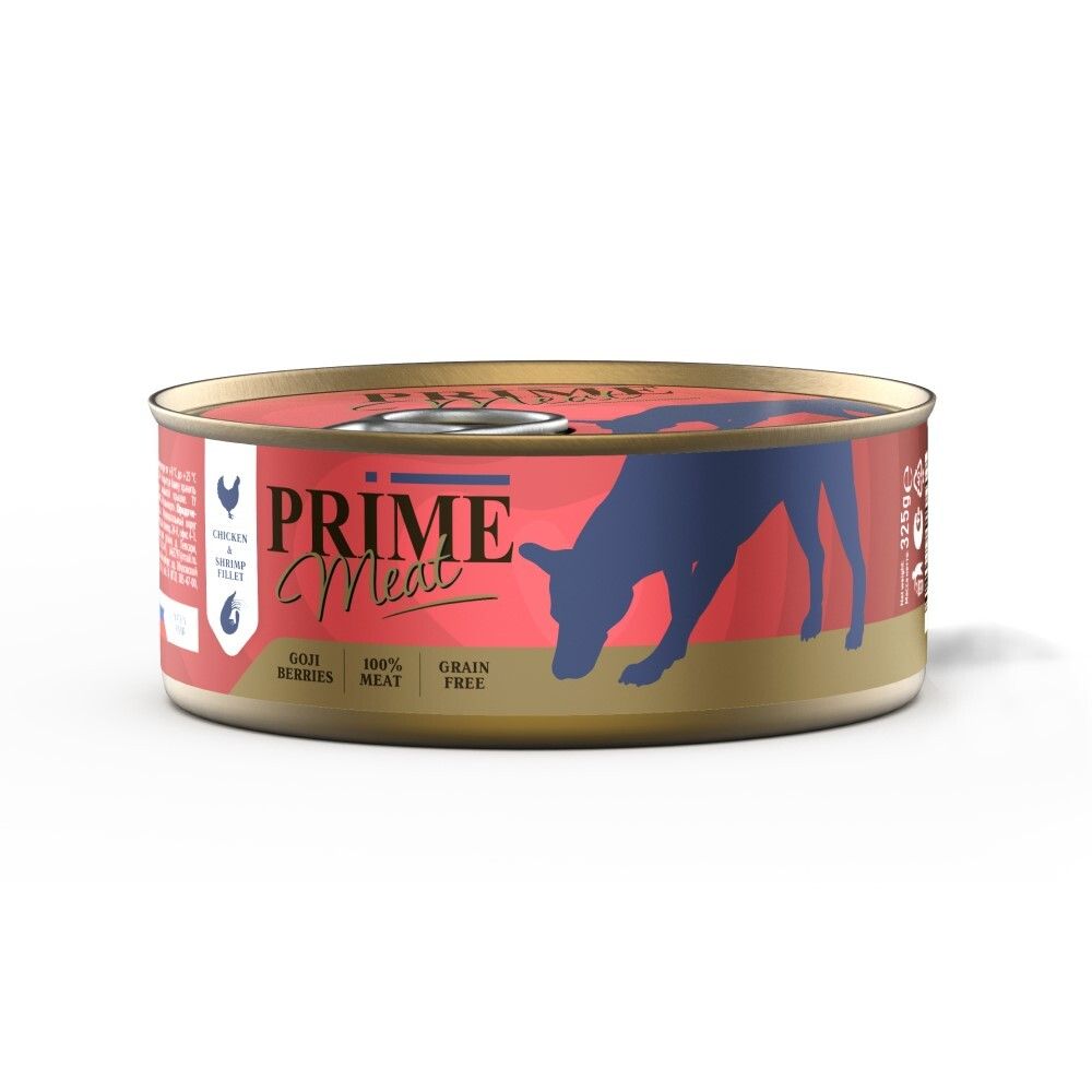 Prime Meat 325 г - консервы для собак филе с курицей и креветкой (желе)