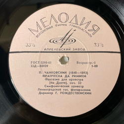 Винтажная виниловая пластинка LP П. Чайковский, Г. Рождественский, Франческа Да Римини, Гамлет, Торжественный Марш (СССР 1965)
