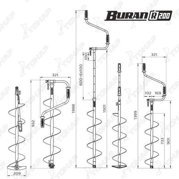 Ледобур BURAN 200R правое вращение, цельнотянутый шнек (LB-200R) Тонар