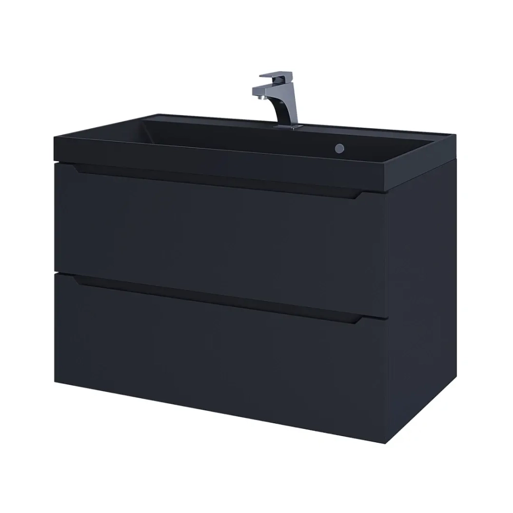 Тумба с раковиной Uperwood Tanos-Classic Quartz 80 см, черная/уголь