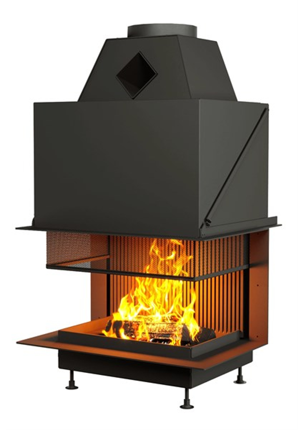 Открытая каминная топка с сеткой АСТОВ О3С 75\50