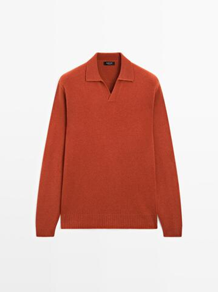 Massimo Dutti Свитер поло из смесовой шерсти с V-образным вырезом, мандариновый