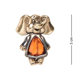 AM-2390 Брошь «Слоник» (латунь, янтарь)