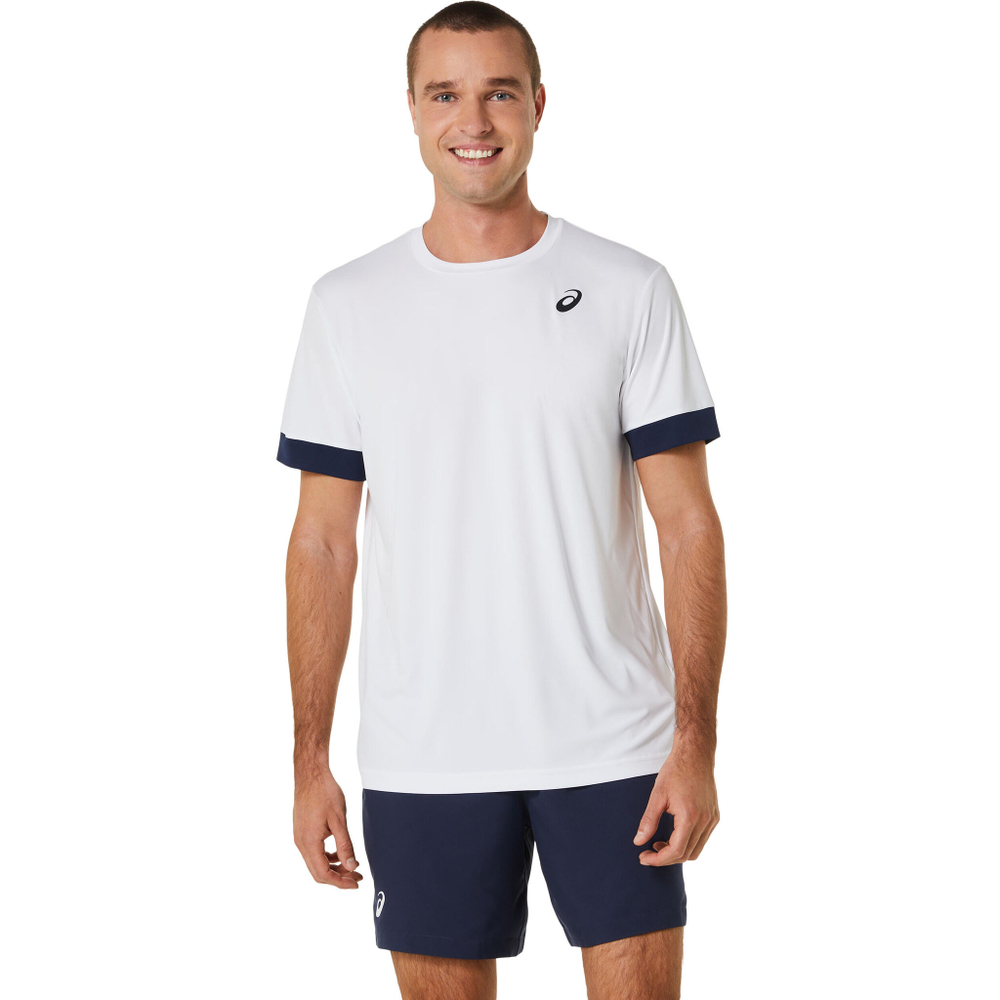 Мужское теннисное поло ASICS Court Shortsleeve Tee T-Shirt Men - White, Dark Blue