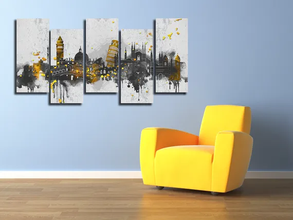 Модульная картина "Город акварелью"