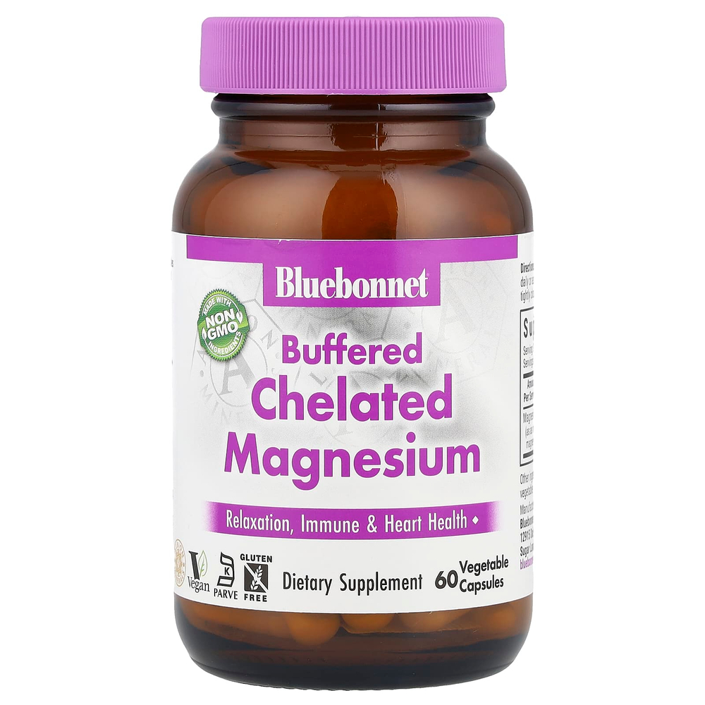 Bluebonnet Nutrition, буферизованный хелатный магний, 60 растительных капсул (200 мг в 1 капсуле)