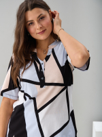 Блузка БЛ-122/геометрия-бежголубая