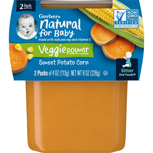 Gerber, Natural for Baby, Veggie Power, 2nd Foods®, батат и кукуруза, 2 пакетика по 113 г (4 унции)