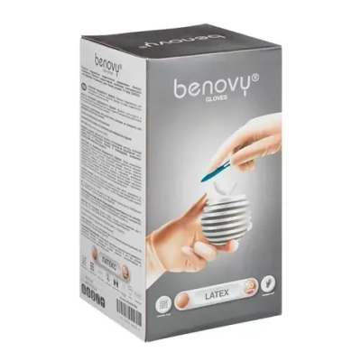 Перчатки латексные хирургические стерильные неопудренные анатомические Benovy размер 6 прозрачные 50 пар