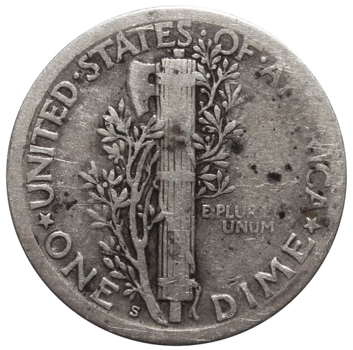 1 дайм (10 центов) 1917 г. США (S) Серебро (Меркурий) F-