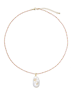 Подвеска-тонкая розовая цепочка, натуральный жемчуг