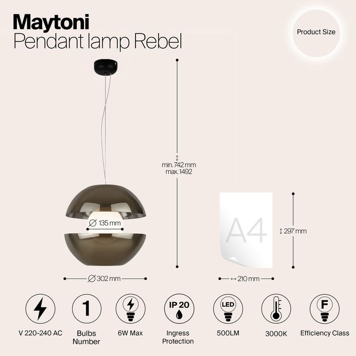 Подвесной светодиодный светильник Maytoni Rebel MOD322PL-L6G3K