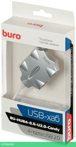 USB-хаб Buro BU-HUB4-0.5-U2.0-Candy серебристый