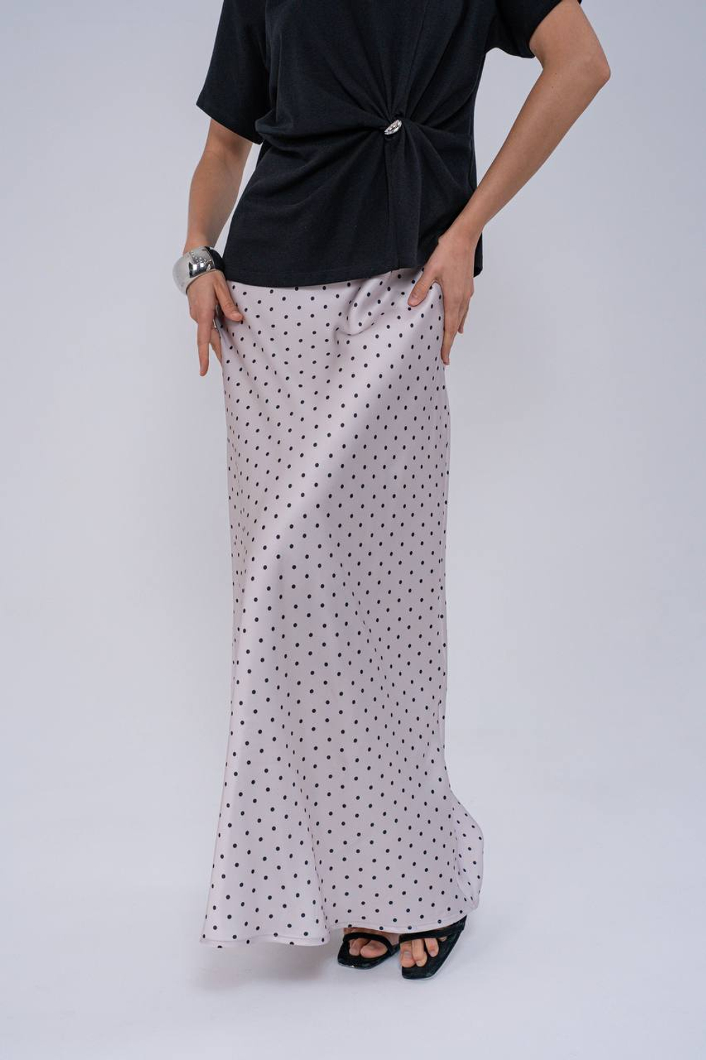 Юбка в горошек в макси длине из вискозного шелка