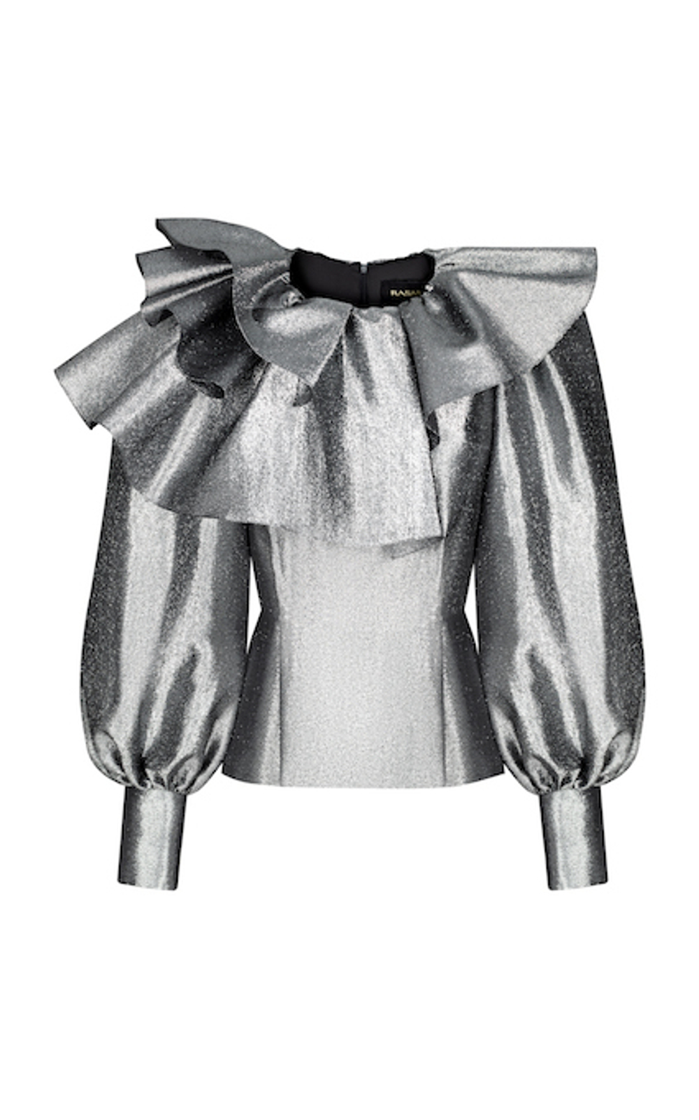 Блуза из люрекса с рюшами и объемными рукавами