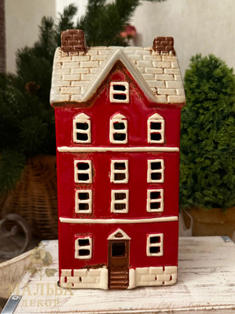 Подсвечник "Домик красный" 12,5x9,5xH24,5 см
