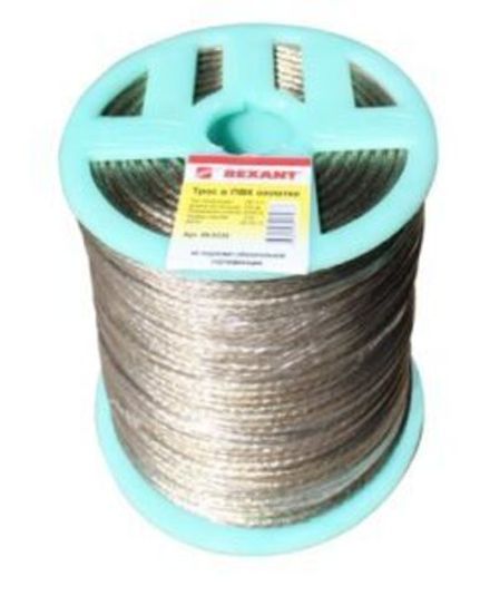 Трос стальной в ПВХ оплетке d=3,5 мм, прозрачный (бухта 200 м)  REXANT