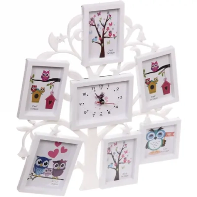 Фоторамка-коллаж 36*32см «Дерево», цвет белый, на 6 фото, пластик, с часами