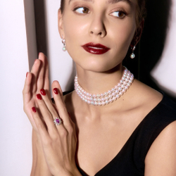 Колье-чокер из Морского Жемчуга Акойя с Бриллиантами, N0156-0-1