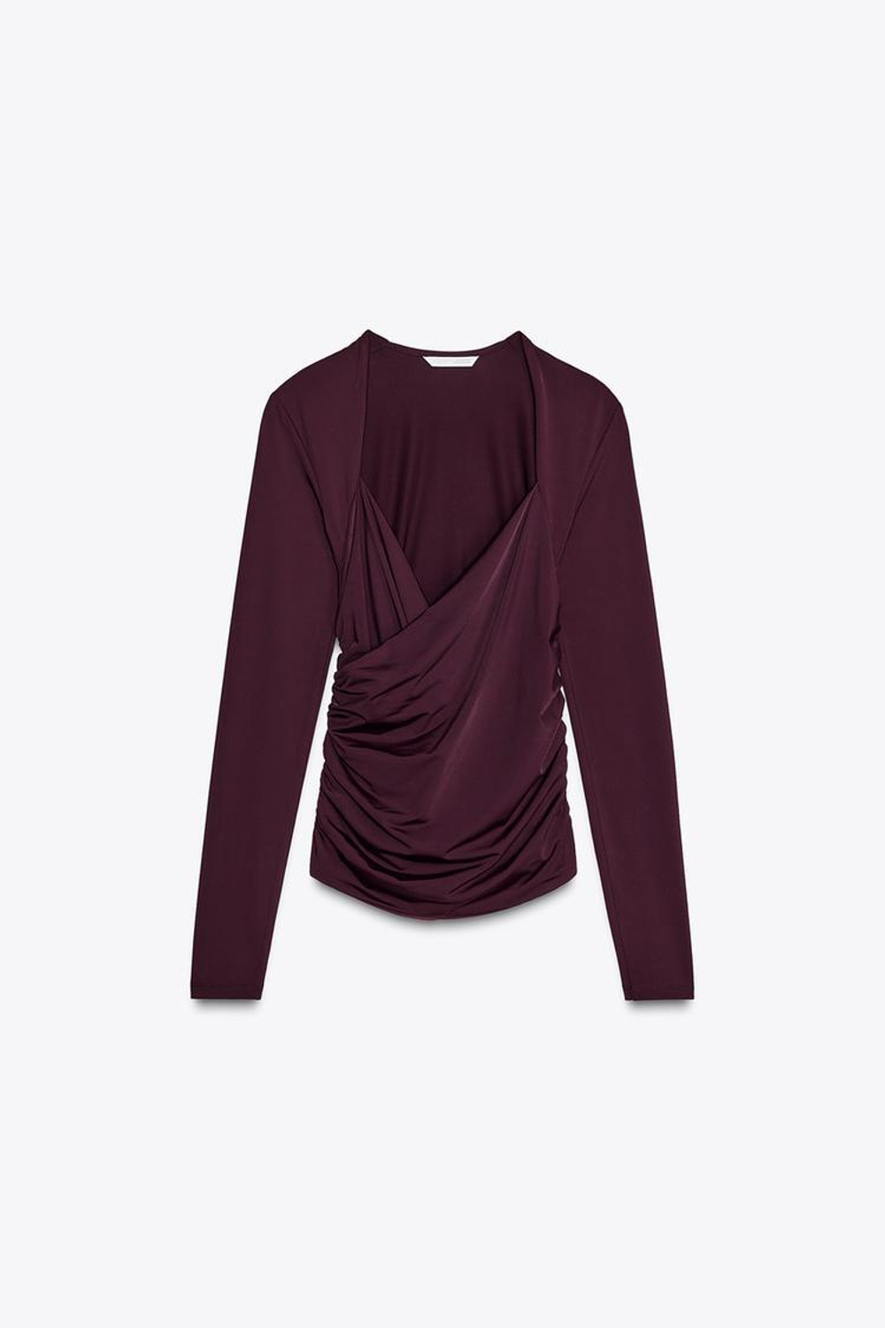 ZARA ТОП ИЗ ПОЛИАМИДА СО СБОРКАМИ, ВИННЫЙ