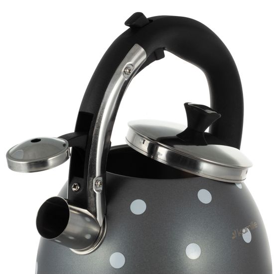 Чайник 2,5 л. из нержавеющей стали со свистком Kamille KM-1099 с рисунком "горошек"