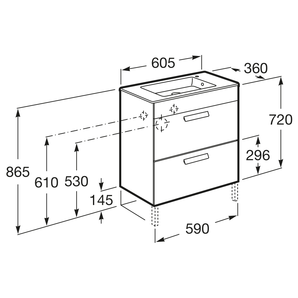 Тумба Debba 600 2 ящика, белый глянец/Раковина Debba Compact Unik 60, ZRU9307638