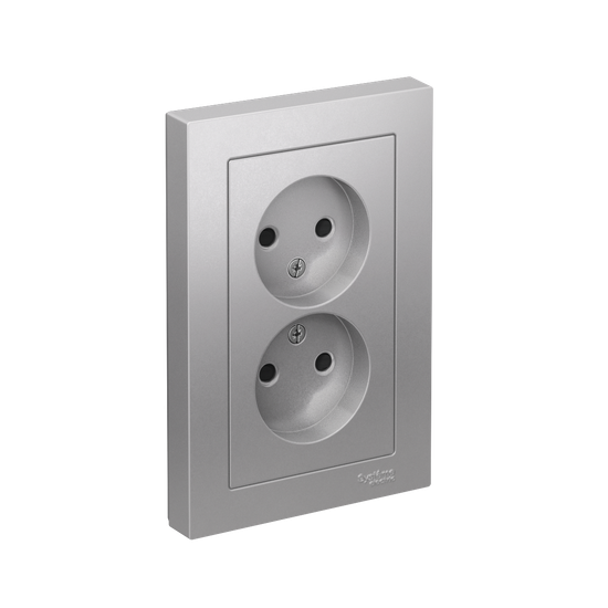 Розетка 2-м СП AtlasDesign 16А IP20 без заземл. защ. шторки в сборе алюм. SE ATN000322
