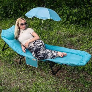 Шезлонг складной в комплекте с зонтом садовым