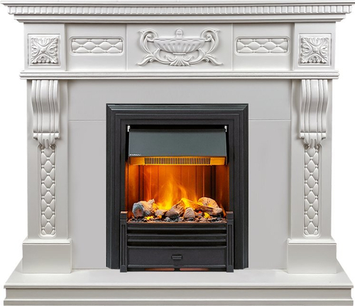 Каминокомплект Corsica - Матовый белый (Ширина 1100) с очагом Brookline Black