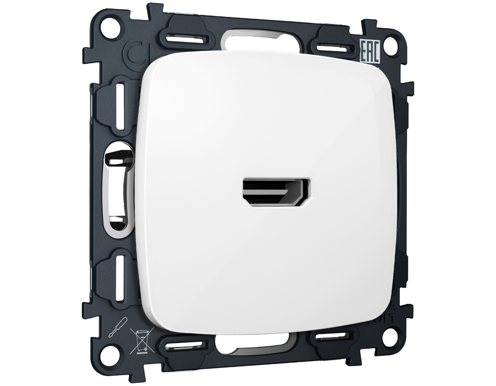 MO114010 Комплект механизма розетки HDMI 2.0 OMEGA Белый глянец 40V/500mA 2.0GHz 5-18Gbit/s QUANT (OP1140, VM222)