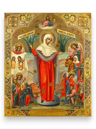 Всех скорбящих Радость икона Божией Матери деревянная на левкасе