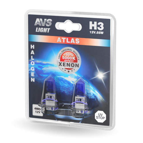 Лампа 12 В H3 55 Вт 5000К на п/туманные фары галогенная 2 шт. блистер Atlas AVS