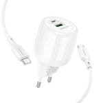 Сетевой адаптер питания BOROFONE BA94A PD 30W QC 3.0 + кабель Type-C -Type-C (белый)