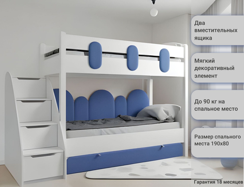 Двухъярусная кровать, Офелия, без лестницы синий