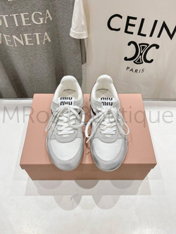 Кроссовки Miu Miu женские белые с надписью и полосками