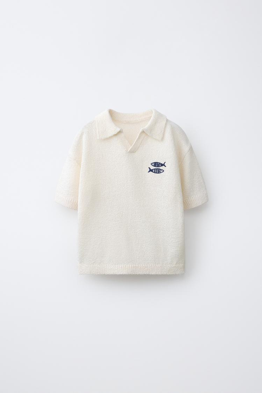 ZARA ПОЛО С ВЫШИВКОЙ РЫБ, ЭКРЮ