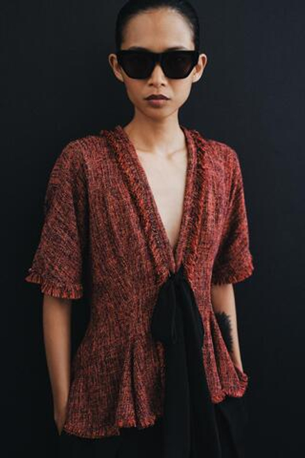 ZARA ТОП С БАСКОЙ И БАХРОМОЙ — ZW COLLECTION, ОРАНЖЕВЫЙ