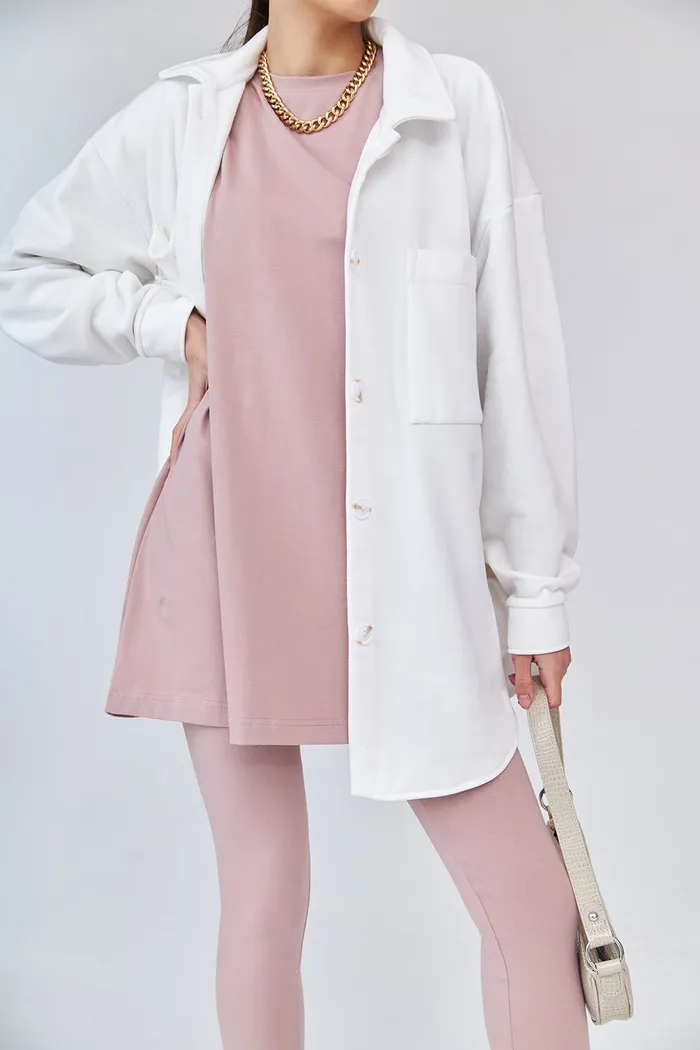 Рубашка оверсайз из футера без начеса кремового цвета