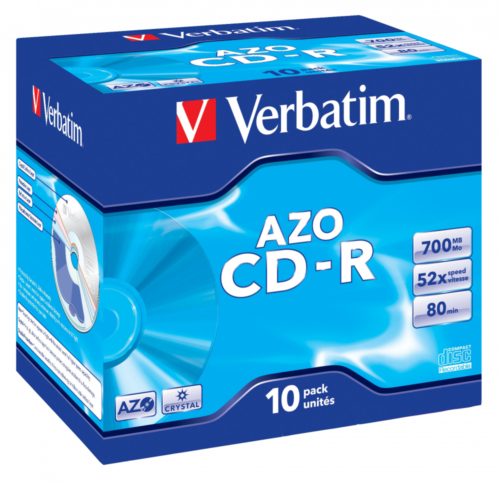 Оптический диск Verbatim CD-R 700MB 52X AZO Crystal, Slim Case, 10 шт