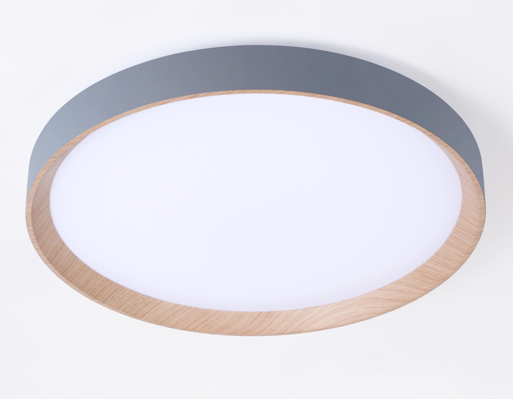 Потолочный светодиодный светильник с пультом FZ1322 GR/LWD серый/светлое дерево IP20 60W 3000-6400K D490*80 (ПДУ ИК)