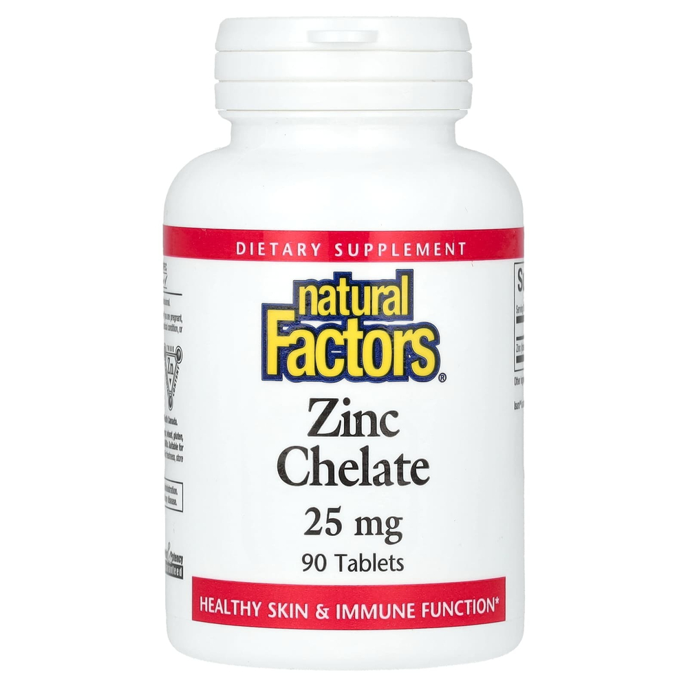 Natural Factors, цинк в хелатной форме, 25 мг, 90 таблеток