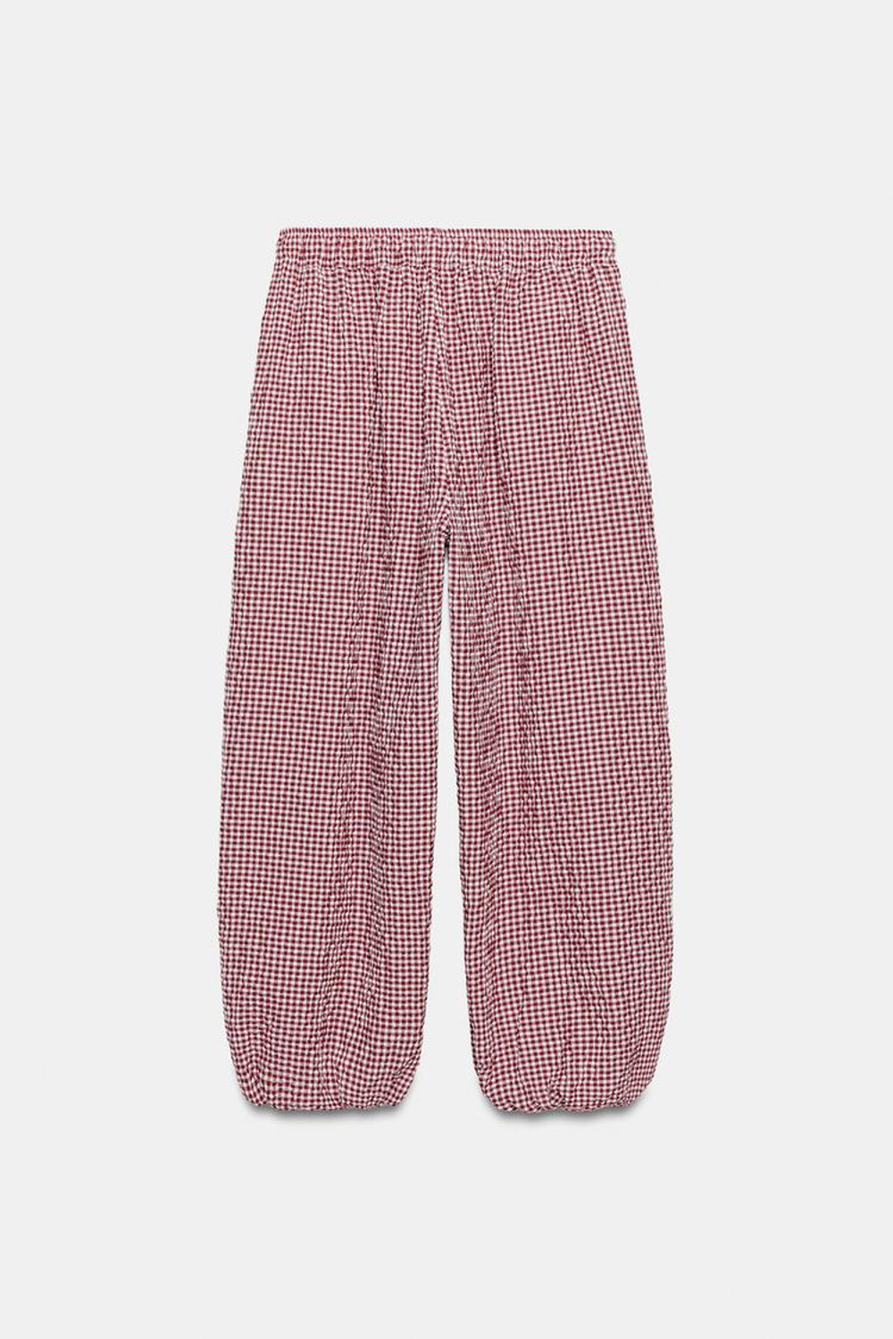ZARA БРЮКИ-БАГГИ В КЛЕТКУ ВИШИ, БЕЛЫЙ/КРАСНЫЙ