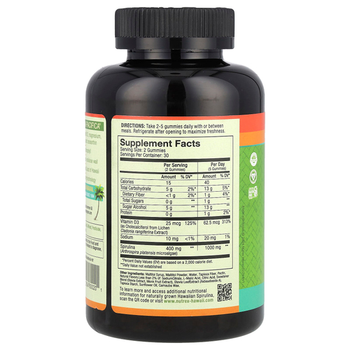 Nutrex Hawaii, Pure Hawaiian Spirulina Plus Vitamin D3 Gummies, 60 Tropical Gummies