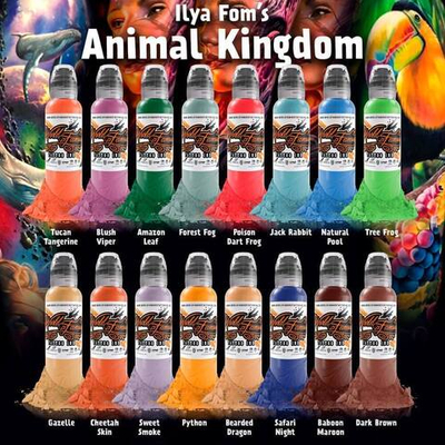 16 Color Ilya Fom's Animal Kingdom Set World Famous Tattoo Ink
