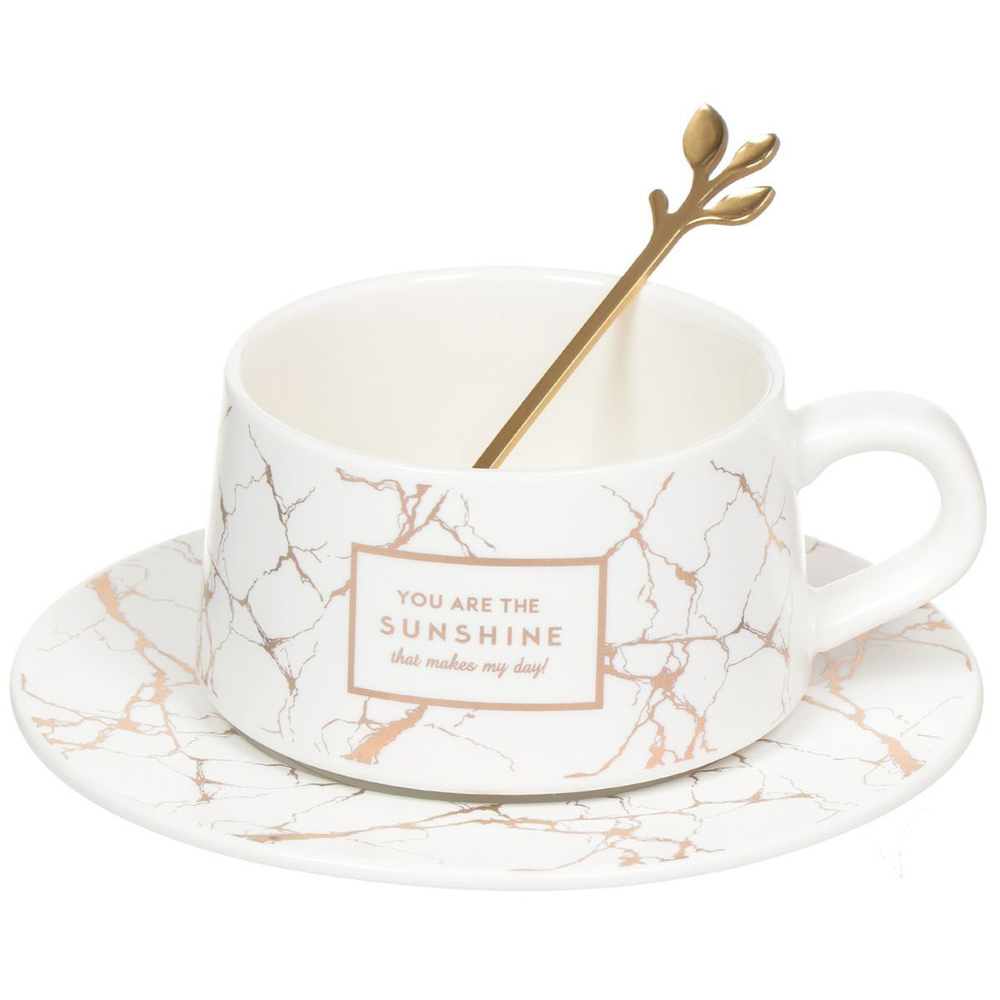 Набор чайный керам, 2 пр, 1 перс, 220 мл, Белый и черный мрамор, Y4-3201, в асс