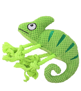 Mr.Kranch Игрушка для собак "Хамелеон" плюшевая с канатиками и пищалкой 26см. зеленая
