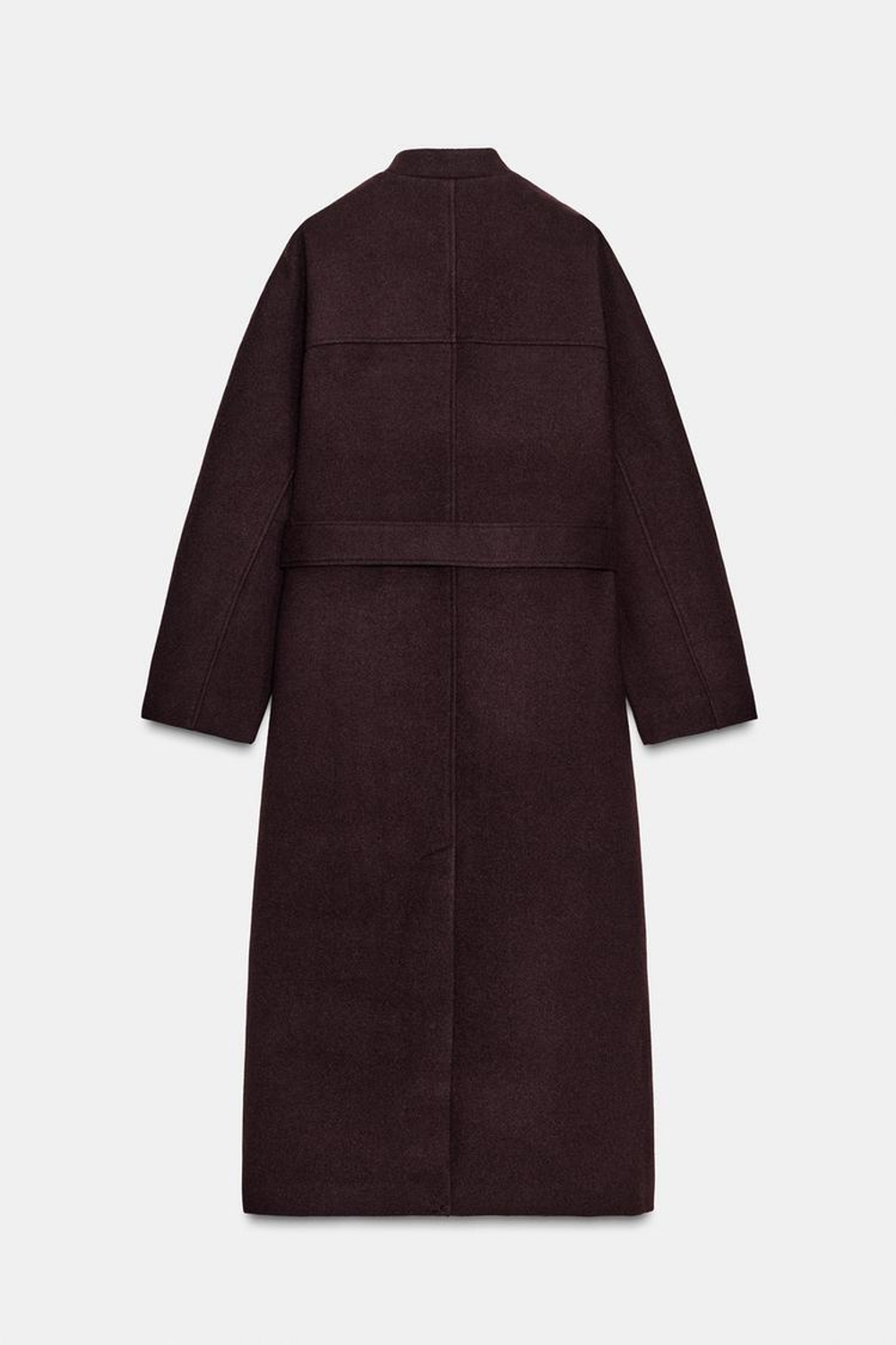 ZARA ДЛИННОЕ ПАЛЬТО С ПОЯСОМ, БУРГУНДИ
